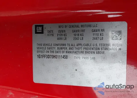 2017 Chevrolet Camaro 1Ss from USA, damaged, VIN 1G1FF3D70H0111458